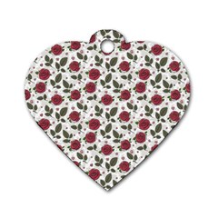 Roses Flowers Leaves Pattern Scrapbook Paper Floral Background Dog Tag Heart (two Sides)