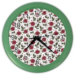 Roses Flowers Leaves Pattern Scrapbook Paper Floral Background Color Wall Clock