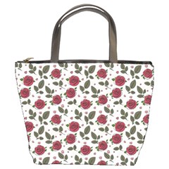 Roses Flowers Leaves Pattern Scrapbook Paper Floral Background Bucket Bag by Maspions