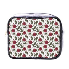 Roses Flowers Leaves Pattern Scrapbook Paper Floral Background Mini Toiletries Bag (one Side)