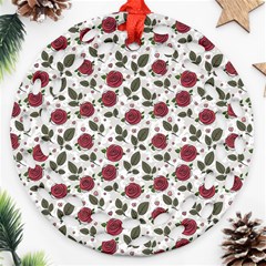 Roses Flowers Leaves Pattern Scrapbook Paper Floral Background Round Filigree Ornament (two Sides)