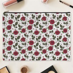 Roses Flowers Leaves Pattern Scrapbook Paper Floral Background Cosmetic Bag (xxxl)