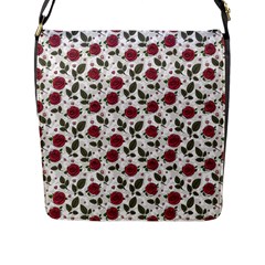 Roses Flowers Leaves Pattern Scrapbook Paper Floral Background Flap Closure Messenger Bag (l) by Maspions