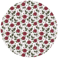 Roses Flowers Leaves Pattern Scrapbook Paper Floral Background Wooden Puzzle Round by Maspions