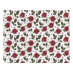 Roses Flowers Leaves Pattern Scrapbook Paper Floral Background Premium Plush Fleece Blanket (large) by Maspions