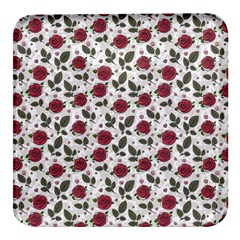 Roses Flowers Leaves Pattern Scrapbook Paper Floral Background Square Glass Fridge Magnet (4 Pack) by Maspions