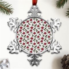 Roses Flowers Leaves Pattern Scrapbook Paper Floral Background Metal Small Snowflake Ornament