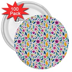 Background Pattern Leaves Pink Flowers Spring Yellow Leaves 3  Buttons (100 Pack)  by Maspions