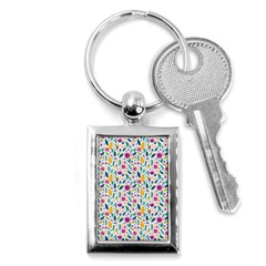 Background Pattern Leaves Pink Flowers Spring Yellow Leaves Key Chain (rectangle)