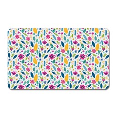 Background Pattern Leaves Pink Flowers Spring Yellow Leaves Magnet (rectangular)