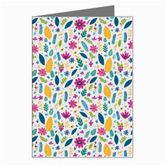 Background Pattern Leaves Pink Flowers Spring Yellow Leaves Greeting Card by Maspions