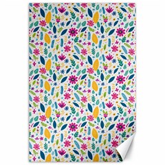 Background Pattern Leaves Pink Flowers Spring Yellow Leaves Canvas 24  X 36  by Maspions