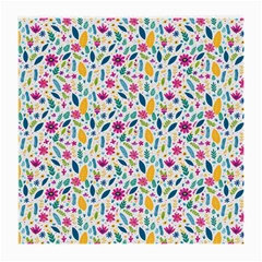 Background Pattern Leaves Pink Flowers Spring Yellow Leaves Medium Glasses Cloth