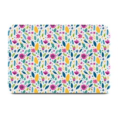 Background Pattern Leaves Pink Flowers Spring Yellow Leaves Plate Mats by Maspions