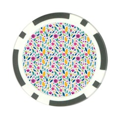 Background Pattern Leaves Pink Flowers Spring Yellow Leaves Poker Chip Card Guard