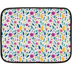 Background Pattern Leaves Pink Flowers Spring Yellow Leaves Fleece Blanket (mini)