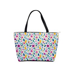 Background Pattern Leaves Pink Flowers Spring Yellow Leaves Classic Shoulder Handbag