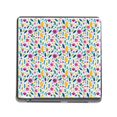 Background Pattern Leaves Pink Flowers Spring Yellow Leaves Memory Card Reader (square 5 Slot)