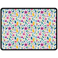 Background Pattern Leaves Pink Flowers Spring Yellow Leaves Fleece Blanket (large)