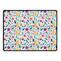 Background Pattern Leaves Pink Flowers Spring Yellow Leaves Fleece Blanket (small)