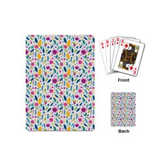 Background Pattern Leaves Pink Flowers Spring Yellow Leaves Playing Cards Single Design (mini)