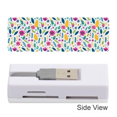 Background Pattern Leaves Pink Flowers Spring Yellow Leaves Memory Card Reader (stick)