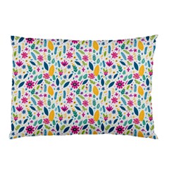 Background Pattern Leaves Pink Flowers Spring Yellow Leaves Pillow Case (two Sides)