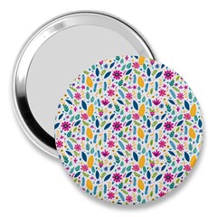 Background Pattern Leaves Pink Flowers Spring Yellow Leaves 3  Handbag Mirrors