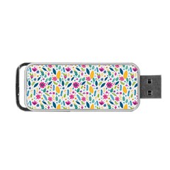 Background Pattern Leaves Pink Flowers Spring Yellow Leaves Portable Usb Flash (one Side)