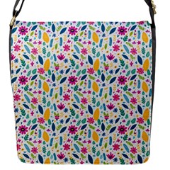 Background Pattern Leaves Pink Flowers Spring Yellow Leaves Flap Closure Messenger Bag (s)