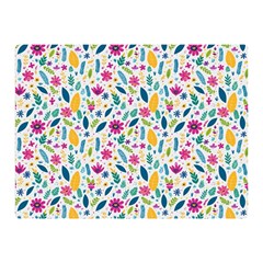 Background Pattern Leaves Pink Flowers Spring Yellow Leaves Two Sides Premium Plush Fleece Blanket (mini)