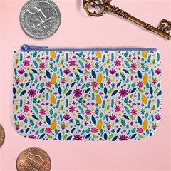 Background Pattern Leaves Pink Flowers Spring Yellow Leaves Large Coin Purse