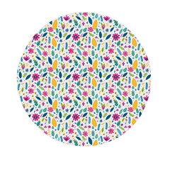 Background Pattern Leaves Pink Flowers Spring Yellow Leaves Mini Round Pill Box (pack Of 5)