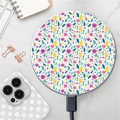 Background Pattern Leaves Pink Flowers Spring Yellow Leaves Wireless Fast Charger(white)