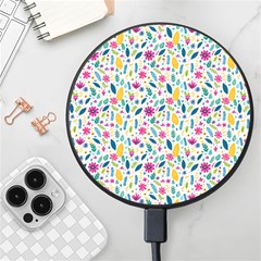 Background Pattern Leaves Pink Flowers Spring Yellow Leaves Wireless Fast Charger(black) by Maspions