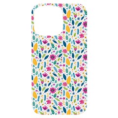 Background Pattern Leaves Pink Flowers Spring Yellow Leaves Iphone 14 Pro Max Black Uv Print Case by Maspions