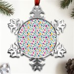 Background Pattern Leaves Pink Flowers Spring Yellow Leaves Metal Small Snowflake Ornament Front