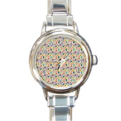 Floral Flowers Leaves Tropical Pattern Round Italian Charm Watch