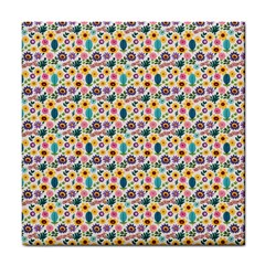 Floral Flowers Leaves Tropical Pattern Tile Coaster by Maspions