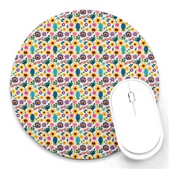 Floral Flowers Leaves Tropical Pattern Round Mousepad