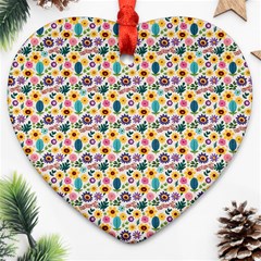 Floral Flowers Leaves Tropical Pattern Ornament (heart)