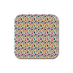 Floral Flowers Leaves Tropical Pattern Rubber Square Coaster (4 Pack)