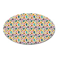 Floral Flowers Leaves Tropical Pattern Oval Magnet