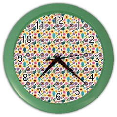 Floral Flowers Leaves Tropical Pattern Color Wall Clock