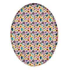 Floral Flowers Leaves Tropical Pattern Oval Glass Fridge Magnet (4 Pack)