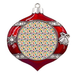 Floral Flowers Leaves Tropical Pattern Metal Snowflake And Bell Red Ornament by Maspions