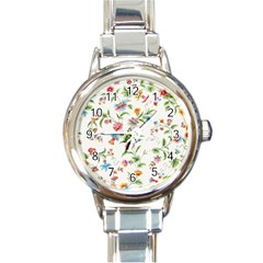 Vintage Floral Flower Pattern Art Nature Blooming Blossom Botanical Botany Round Italian Charm Watch by Maspions