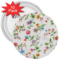 Vintage Floral Flower Pattern Art Nature Blooming Blossom Botanical Botany 3  Buttons (10 Pack) 