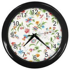 Vintage Floral Flower Pattern Art Nature Blooming Blossom Botanical Botany Wall Clock (black) by Maspions