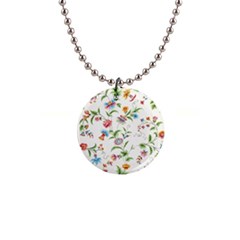 Vintage Floral Flower Pattern Art Nature Blooming Blossom Botanical Botany 1  Button Necklace